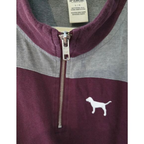 Vitoria's Secret Pink Women's 3/4 Zip with Front Pouch Large Maroon and Gray - Picture 3 of 10